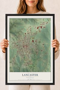 Map of Lancaster, Wisconsin, 18 x 24 inch print in a black wood frame
