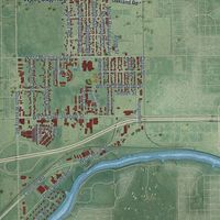 Close-up of the map of Lansing, Ingham County, Michigan print showing street and building detail