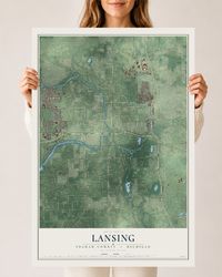 Map of Lansing, Ingham County, Michigan, 24 x 36 inch unframed archival matte print