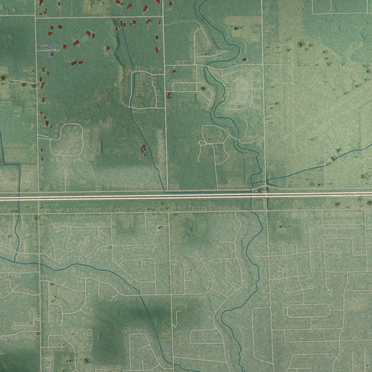 Second close-up of the map of Larkin, Michigan print showing more streets and buildings