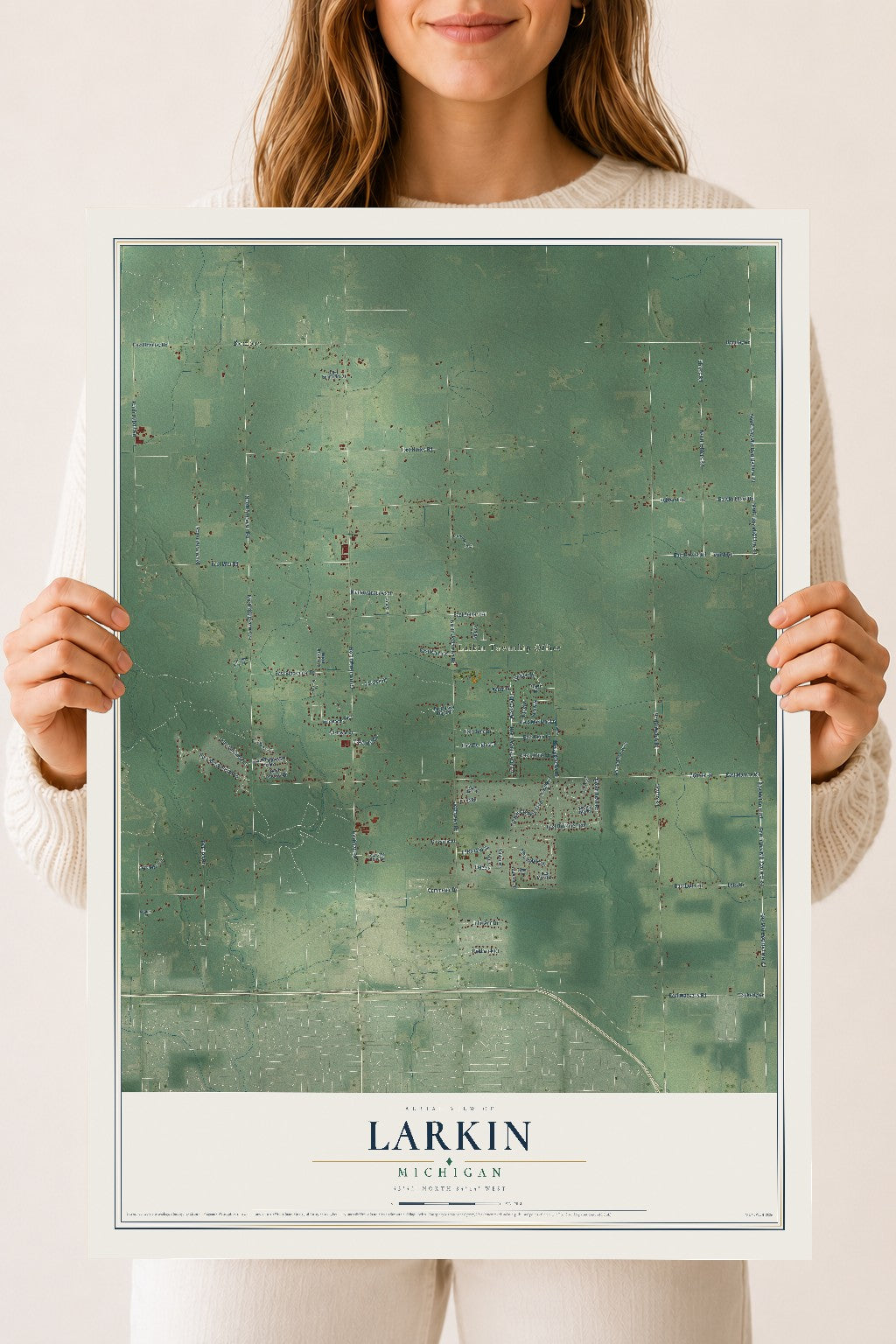 Map of Larkin, Michigan, 18 x 24 inch unframed archival matte print
