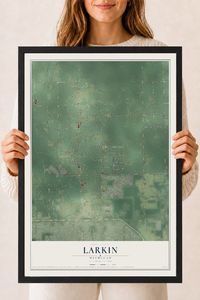 Map of Larkin, Michigan, 18 x 24 inch print in a black wood frame
