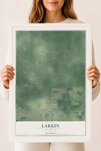 Map of Larkin, Michigan, 18 x 24 inch print in a white wood frame