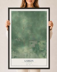 Map of Larkin, Michigan, 24 x 36 inch print in a black wood frame