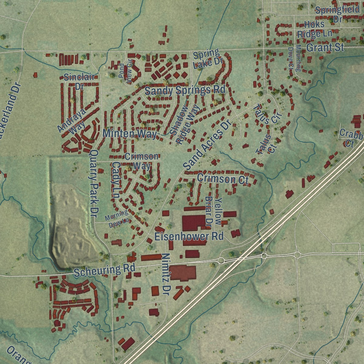 Close-up of the map of Lawrence, Brown County, Wisconsin print showing street and building detail