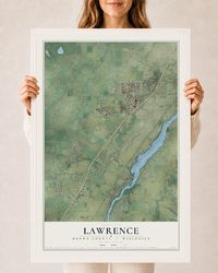 Map of Lawrence, Brown County, Wisconsin, 24 x 36 inch print in a white wood frame