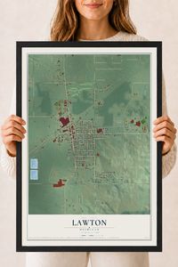 Map of Lawton, Michigan, 18 x 24 inch print in a black wood frame