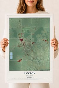 Map of Lawton, Michigan, 18 x 24 inch print in a white wood frame
