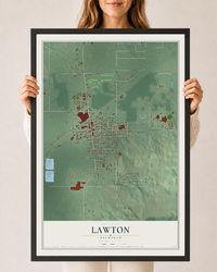 Map of Lawton, Michigan, 24 x 36 inch print in a black wood frame
