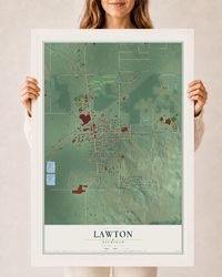 Map of Lawton, Michigan, 24 x 36 inch print in a white wood frame