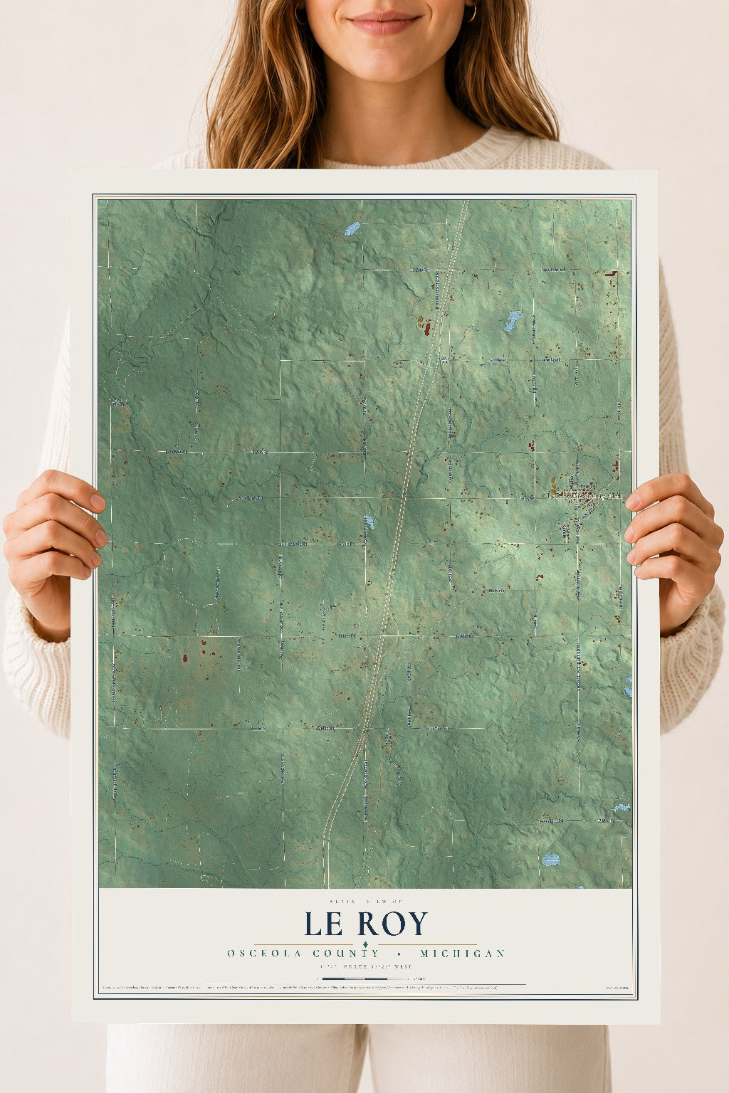 Map of Le Roy, Osceola County, Michigan, 18 x 24 inch unframed archival matte print