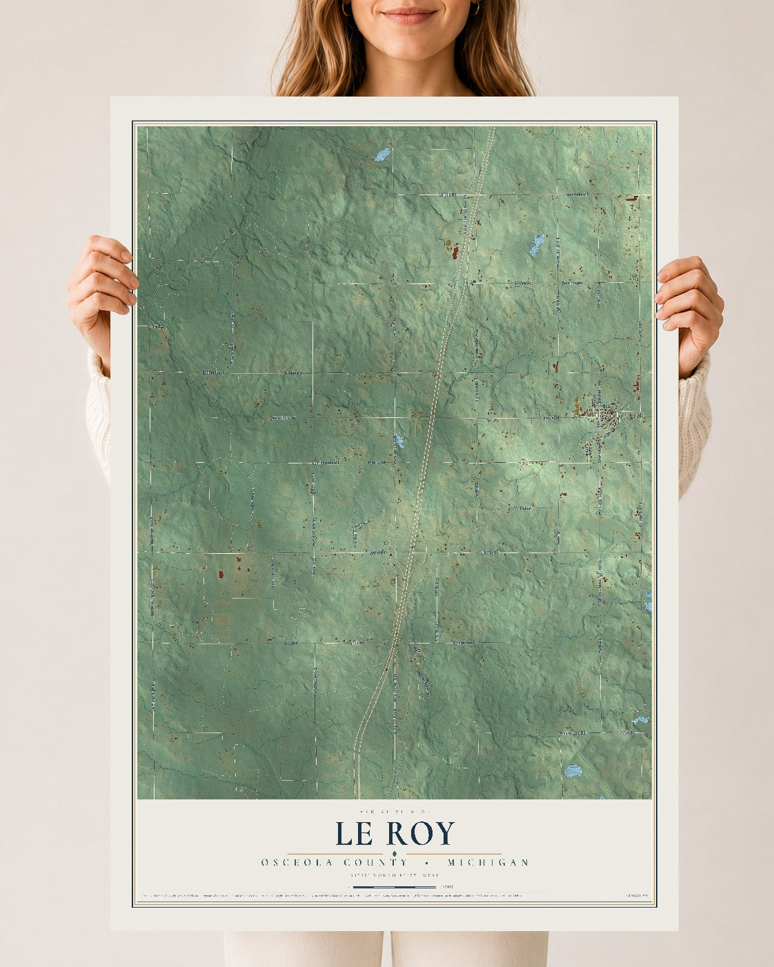 Map of Le Roy, Osceola County, Michigan, 24 x 36 inch unframed archival matte print