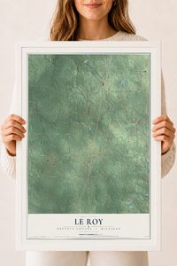 Map of Le Roy, Osceola County, Michigan, 18 x 24 inch print in a white wood frame