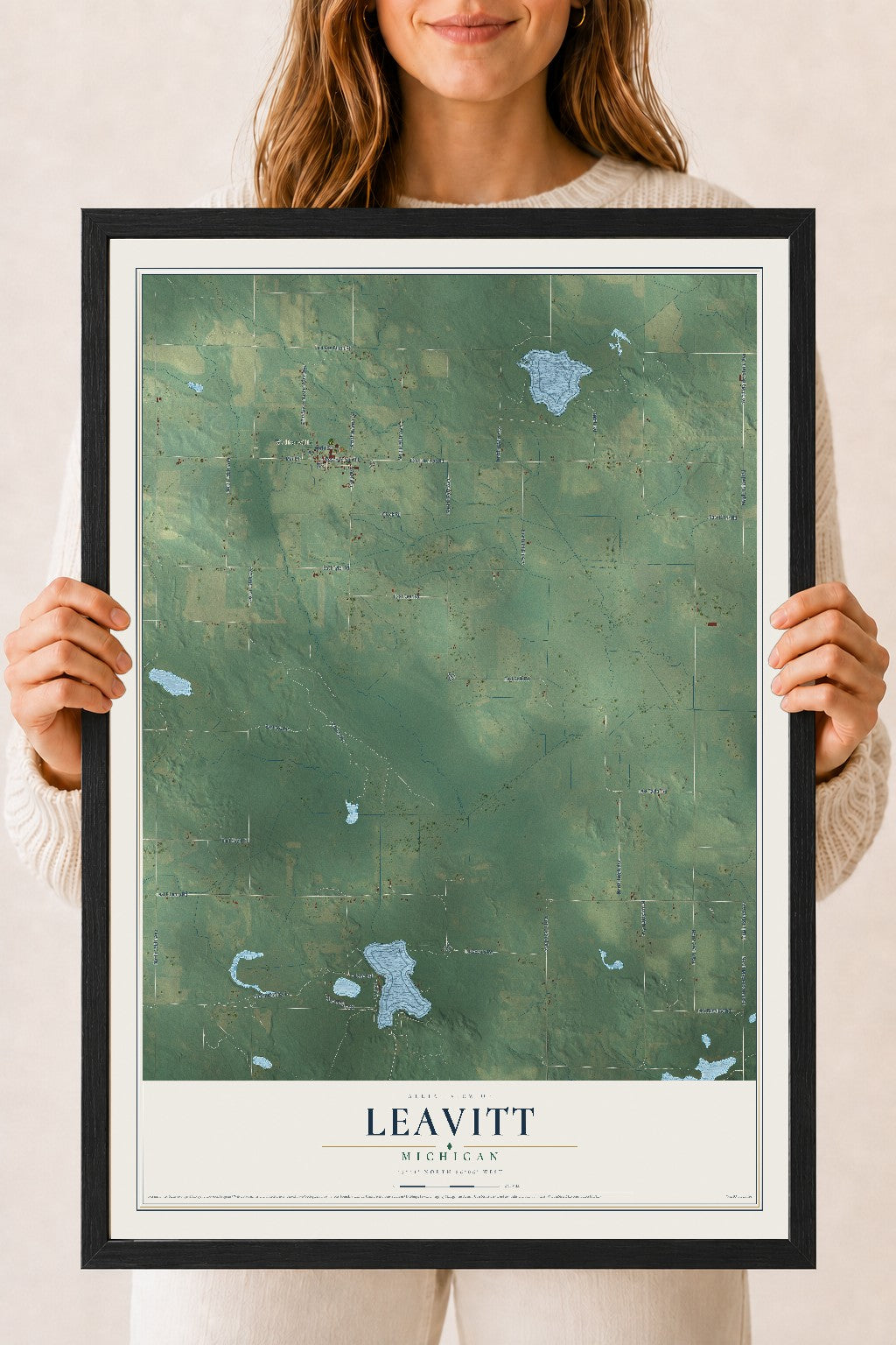 Map of Leavitt, Michigan, 18 x 24 inch print in a black wood frame