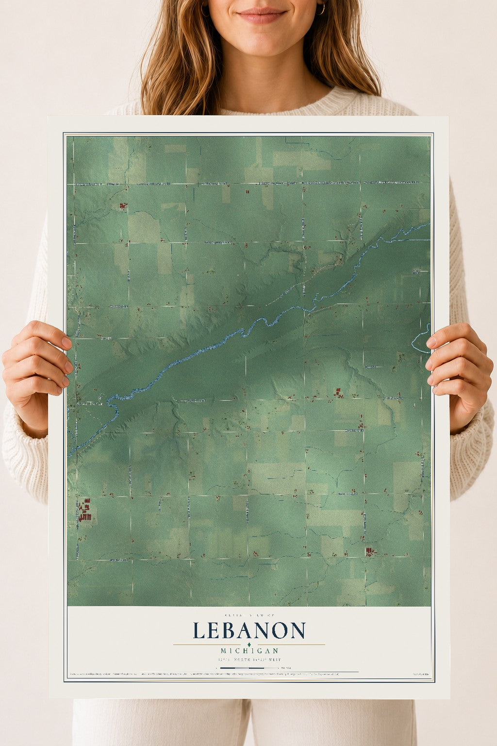 Map of Lebanon, Michigan, 18 x 24 inch unframed archival matte print