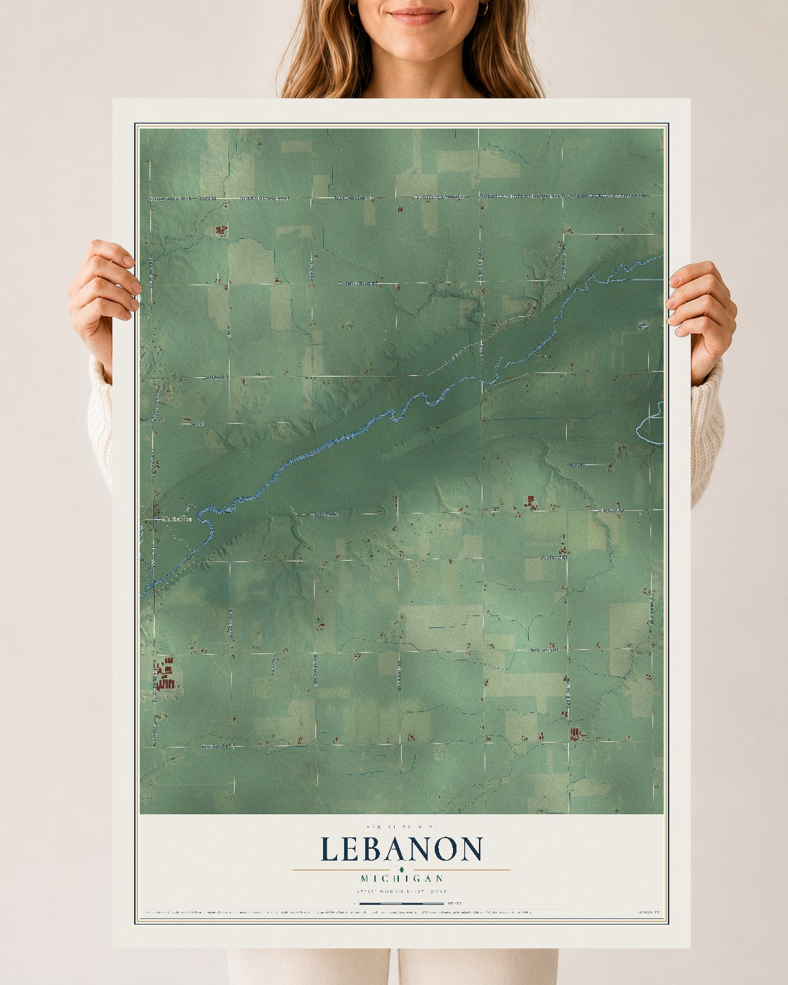 Map of Lebanon, Michigan, 24 x 36 inch unframed archival matte print