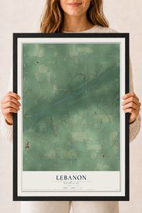 Map of Lebanon, Michigan, 18 x 24 inch print in a black wood frame