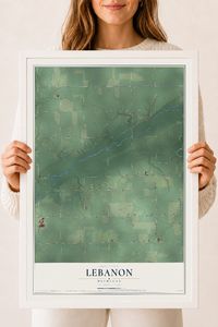 Map of Lebanon, Michigan, 18 x 24 inch print in a white wood frame