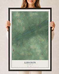 Map of Lebanon, Michigan, 24 x 36 inch print in a black wood frame