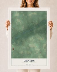 Map of Lebanon, Michigan, 24 x 36 inch print in a white wood frame