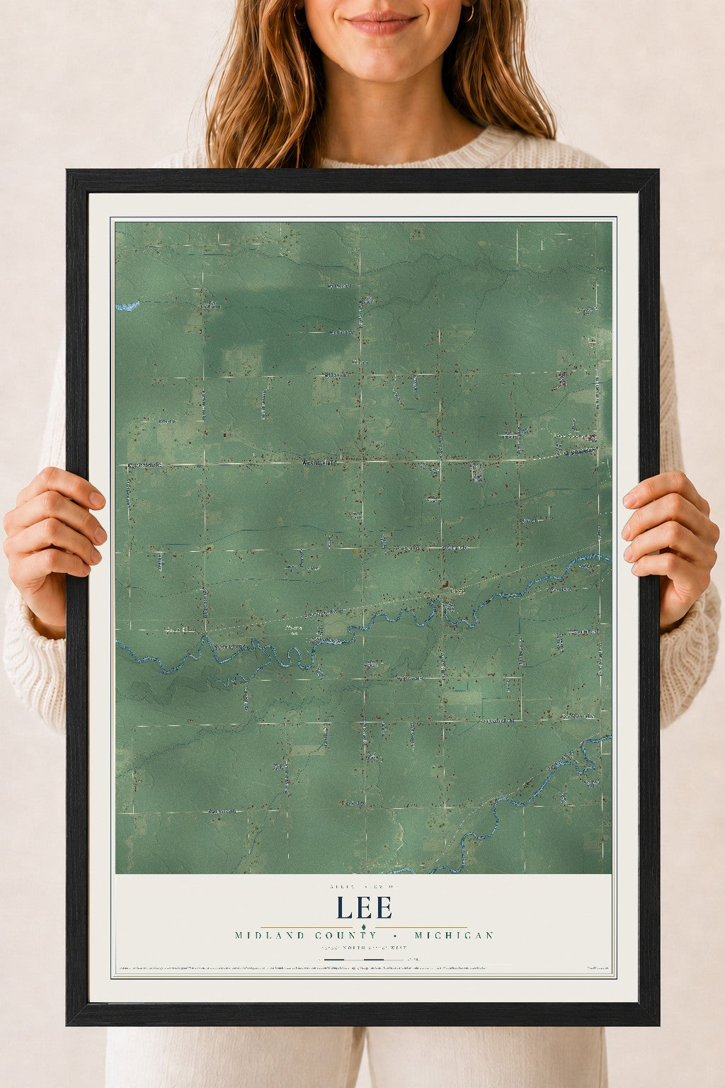 Map of Lee, Midland County, Michigan, 18 x 24 inch print in a black wood frame