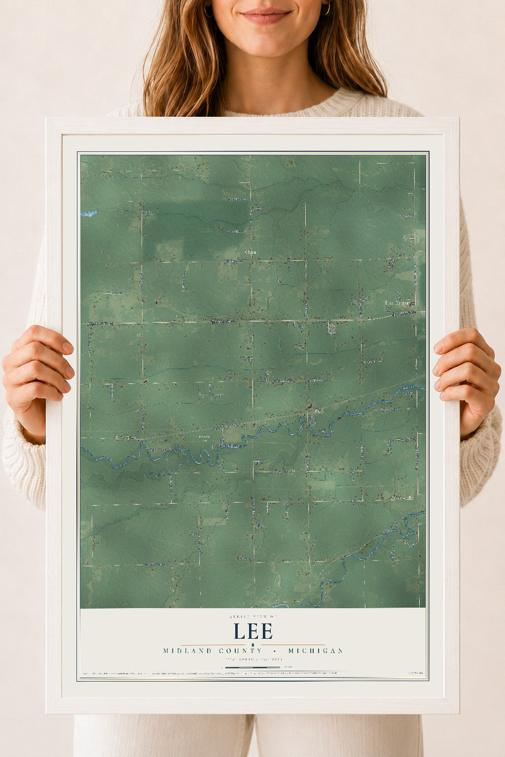 Map of Lee, Midland County, Michigan, 18 x 24 inch print in a white wood frame