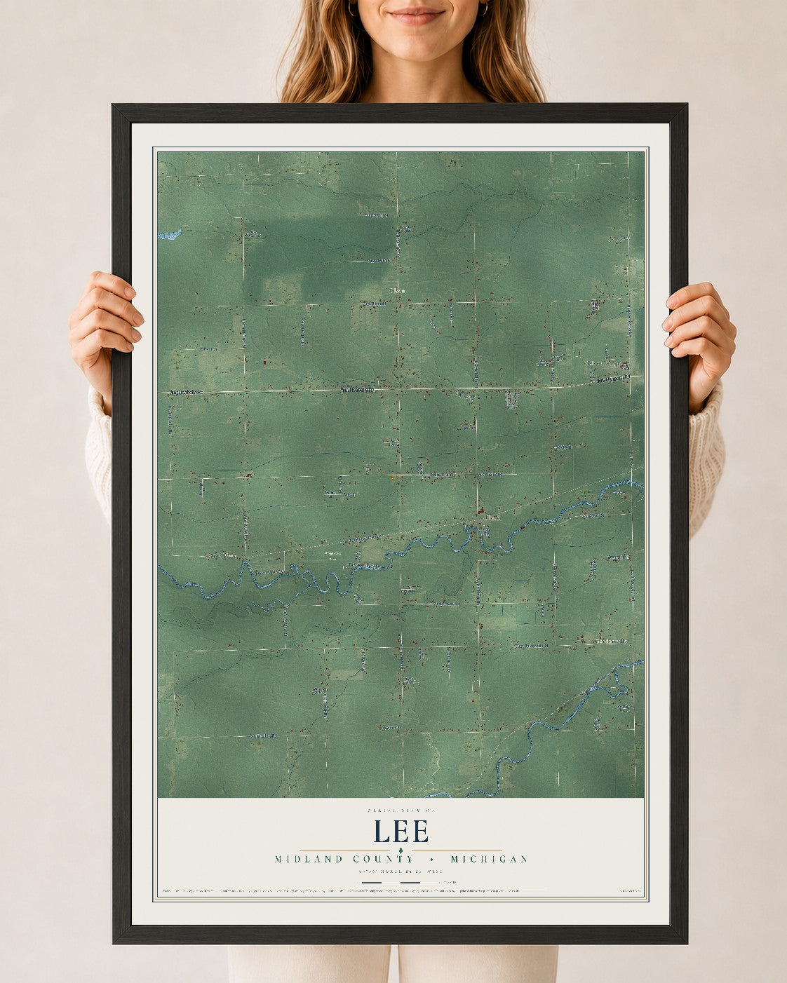 Map of Lee, Midland County, Michigan, 24 x 36 inch print in a black wood frame