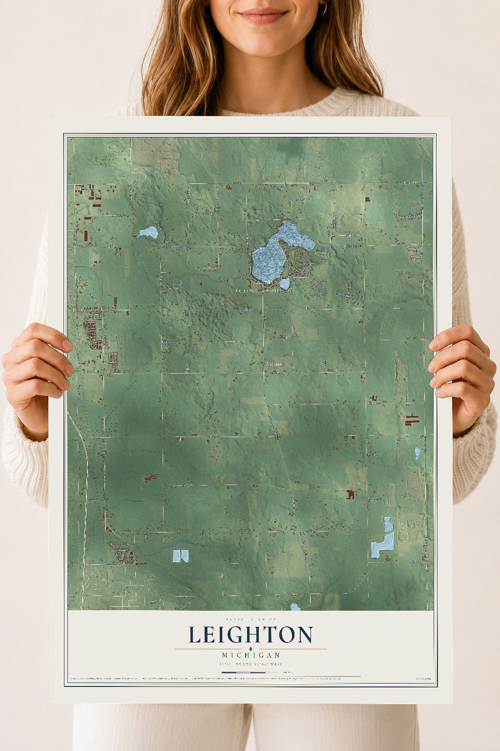 Map of Leighton, Michigan, 18 x 24 inch unframed archival matte print