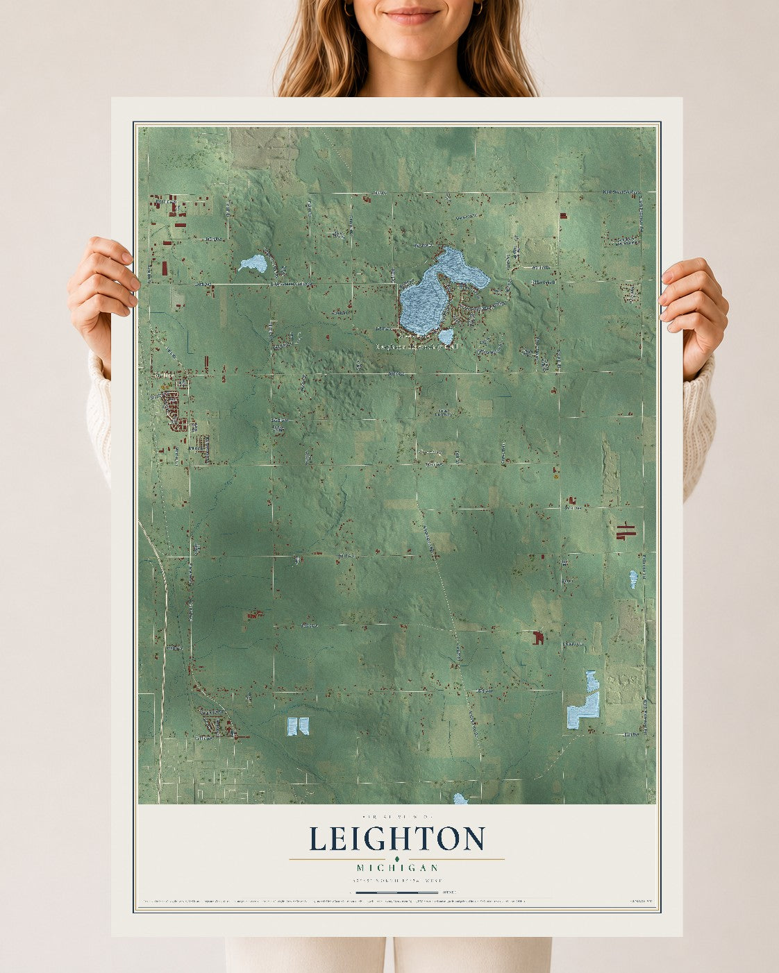 Map of Leighton, Michigan, 24 x 36 inch unframed archival matte print
