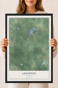 Map of Leighton, Michigan, 18 x 24 inch print in a black wood frame