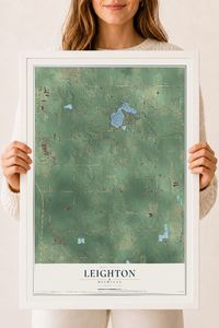 Map of Leighton, Michigan, 18 x 24 inch print in a white wood frame