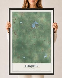 Map of Leighton, Michigan, 24 x 36 inch print in a black wood frame