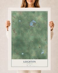 Map of Leighton, Michigan, 24 x 36 inch print in a white wood frame