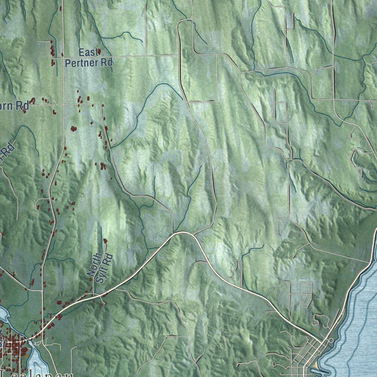 Close-up of the map of Leland, Michigan print showing street and building detail