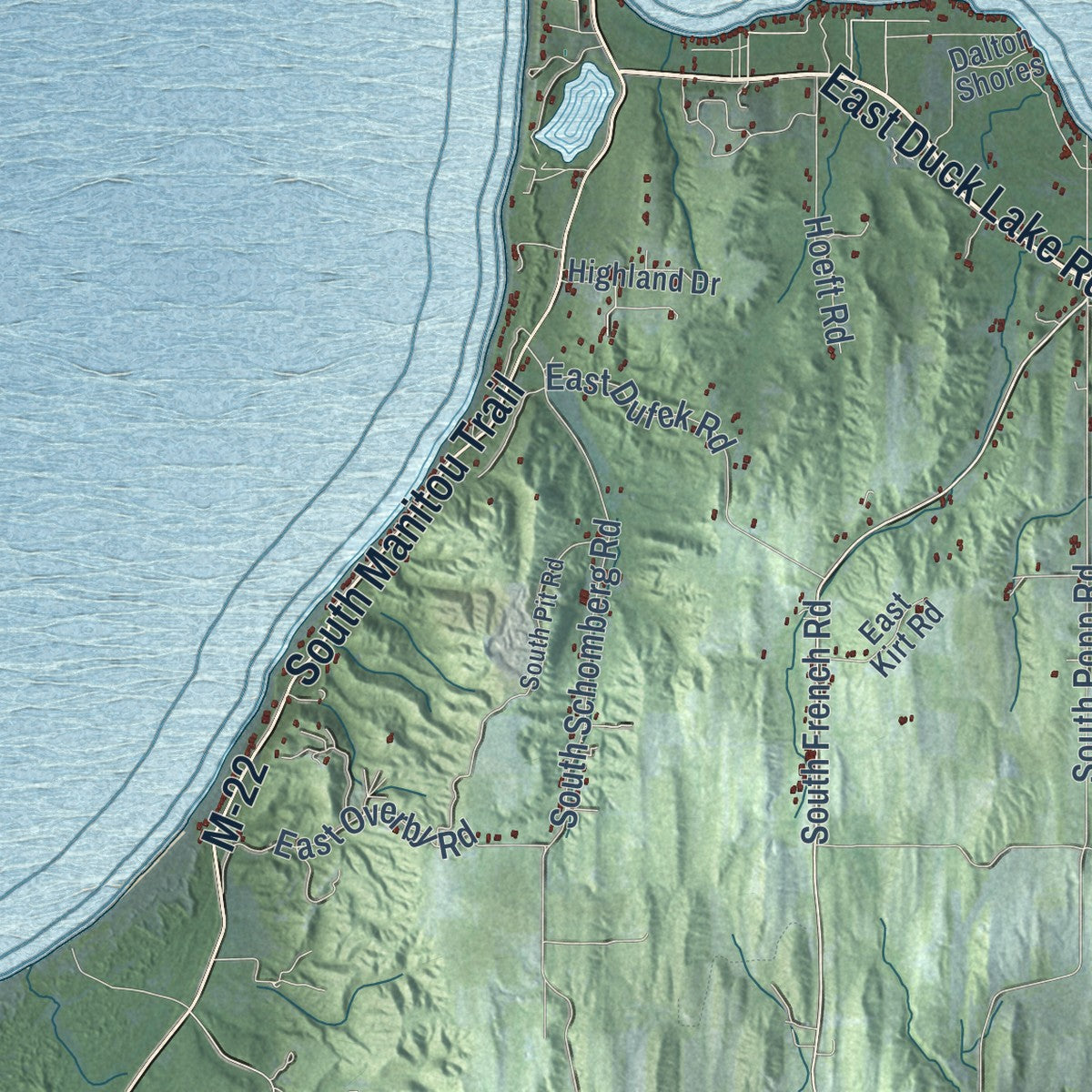 Second close-up of the map of Leland, Michigan print showing more streets and buildings