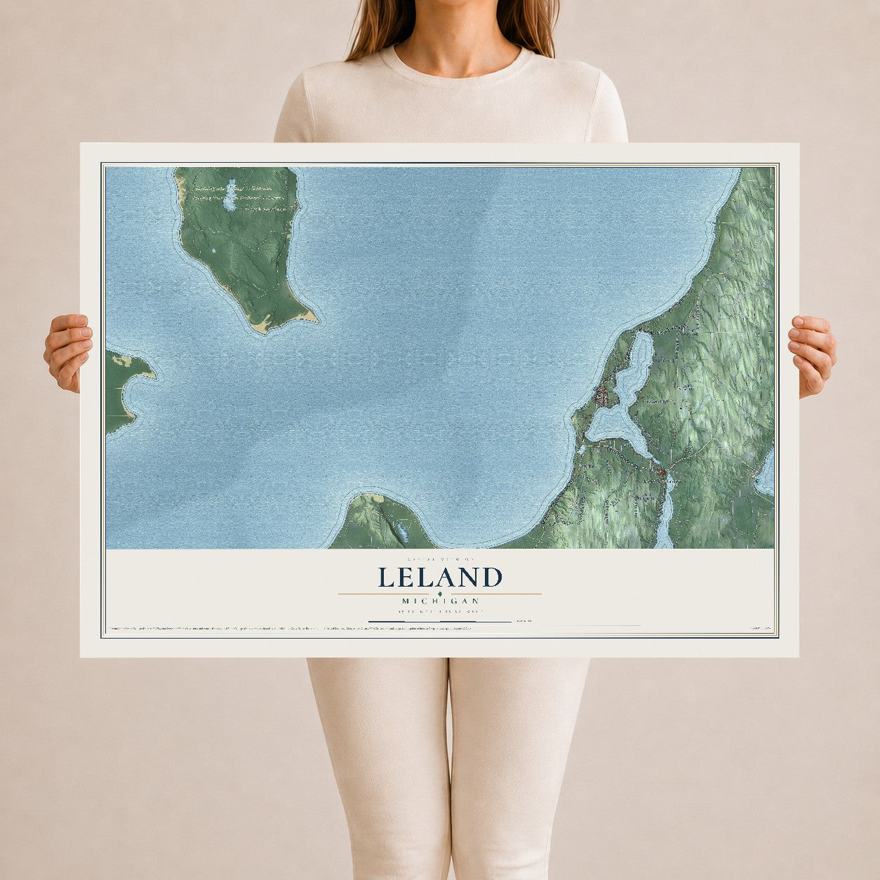 Map of Leland, Michigan, 24 x 36 inch unframed archival matte print