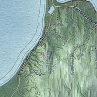 Second close-up of the map of Leland, Michigan print showing more streets and buildings