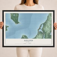 Map of Leland, Michigan, 18 x 24 inch print in a black wood frame