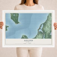Map of Leland, Michigan, 18 x 24 inch print in a white wood frame