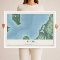 Map of Leland, Michigan, 24 x 36 inch print in a white wood frame