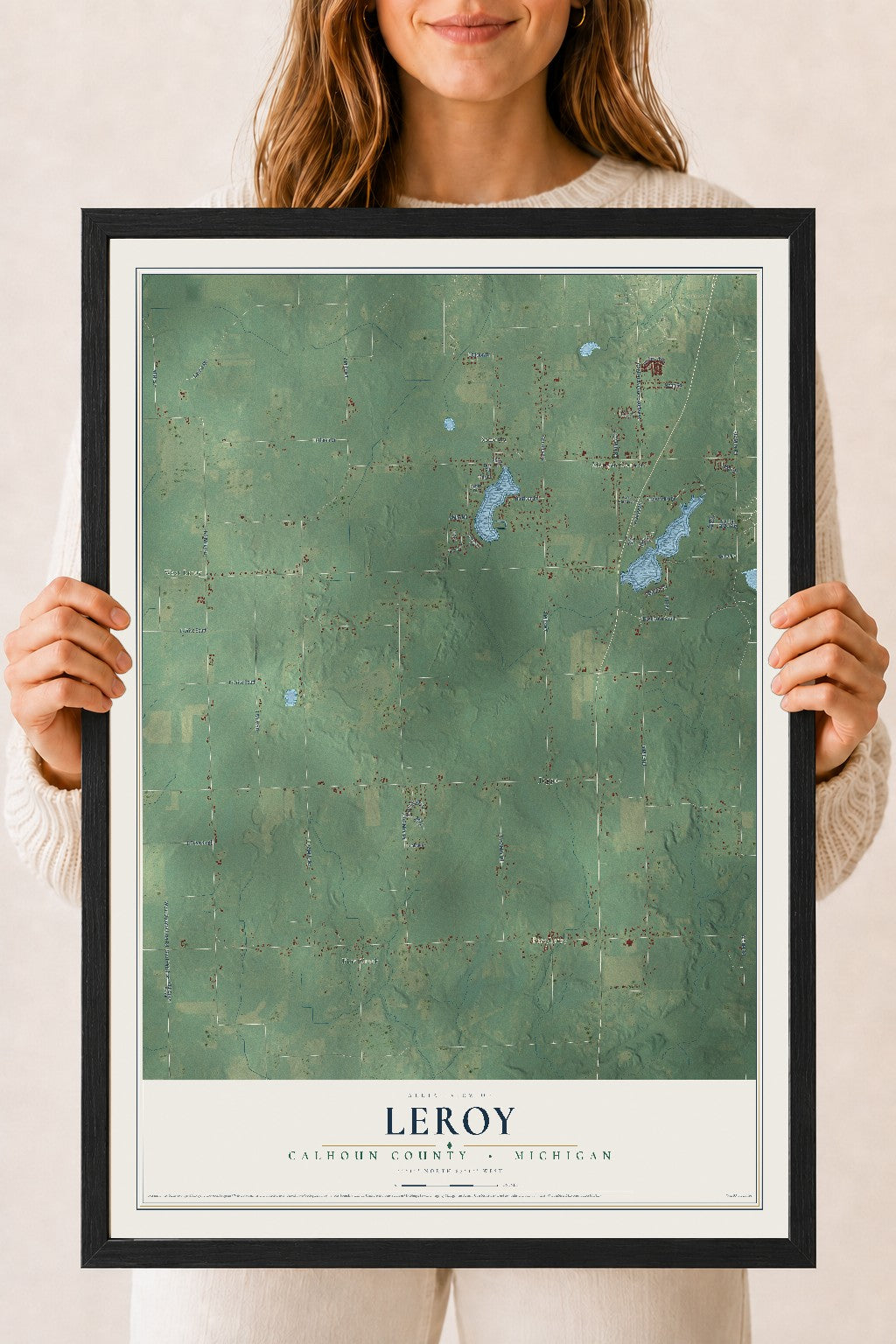 Map of Leroy, Calhoun County, Michigan, 18 x 24 inch print in a black wood frame
