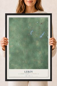 Map of Leroy, Calhoun County, Michigan, 18 x 24 inch print in a black wood frame