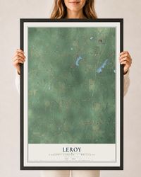 Map of Leroy, Calhoun County, Michigan, 24 x 36 inch print in a black wood frame