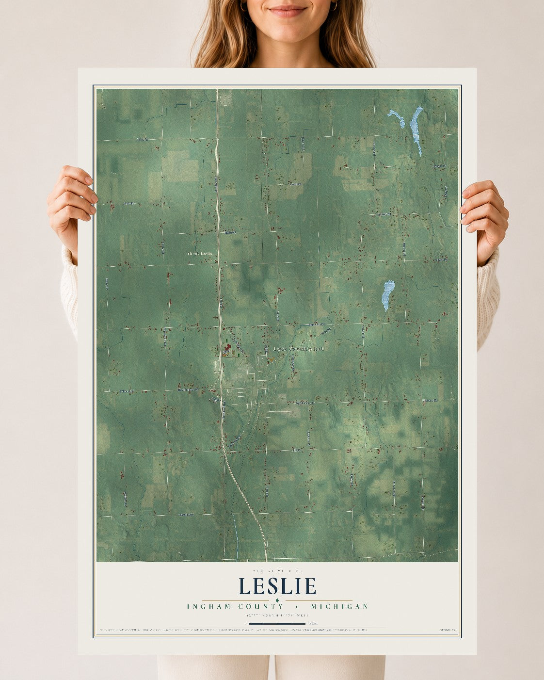 Map of Leslie, Ingham County, Michigan, 24 x 36 inch unframed archival matte print