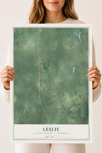 Map of Leslie, Ingham County, Michigan, 18 x 24 inch unframed archival matte print