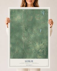 Map of Leslie, Ingham County, Michigan, 24 x 36 inch unframed archival matte print