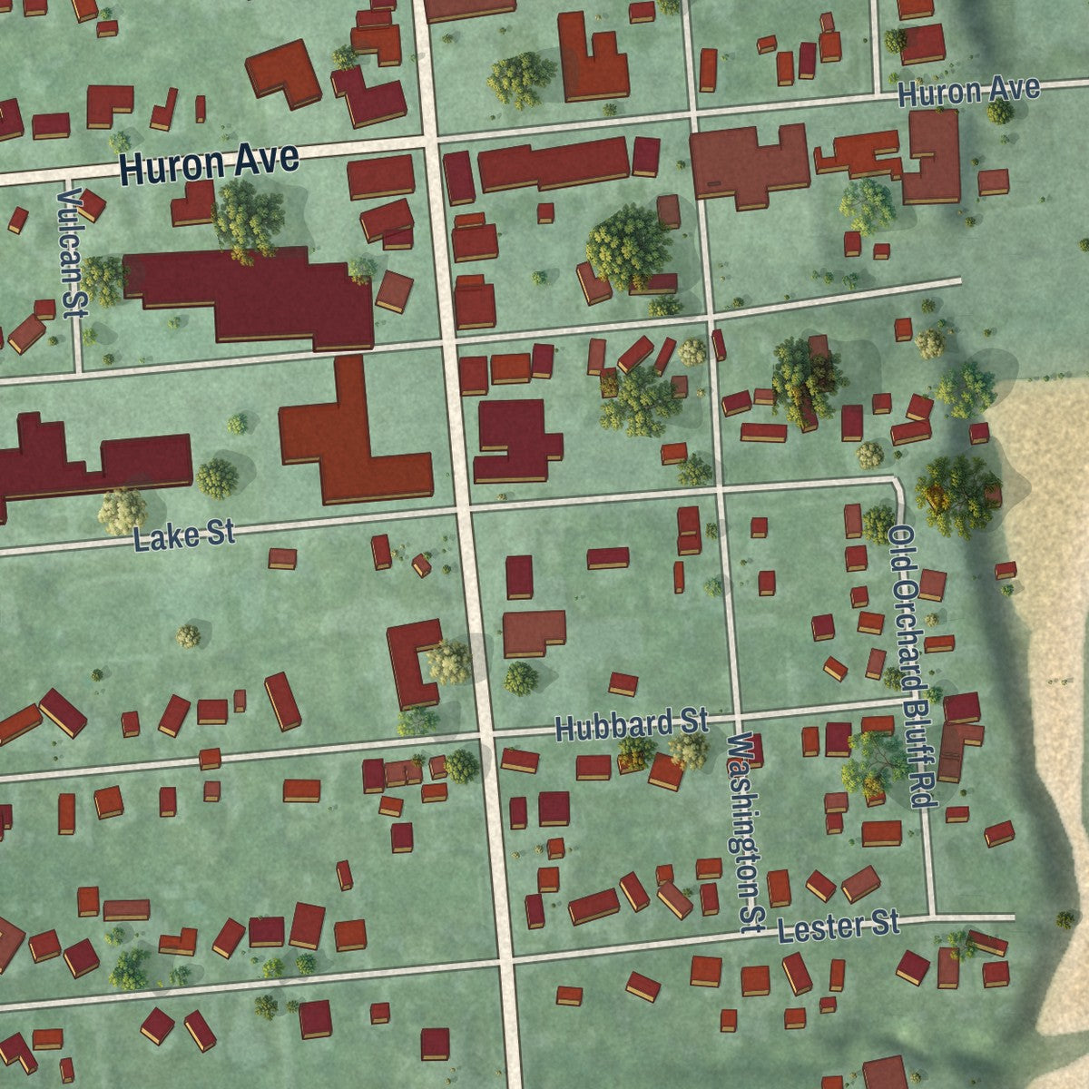 Close-up of the map of Lexington, Michigan print showing street and building detail