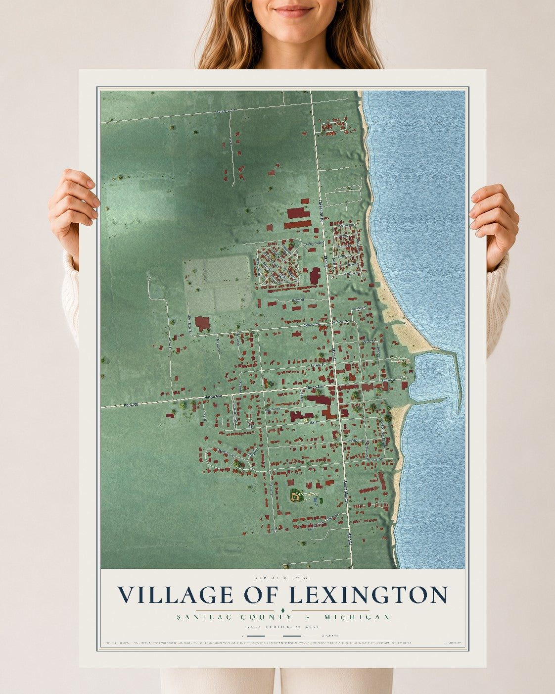 Map of Lexington, Michigan, 24 x 36 inch unframed archival matte print