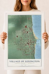 Map of Lexington, Michigan, 18 x 24 inch print in a white wood frame