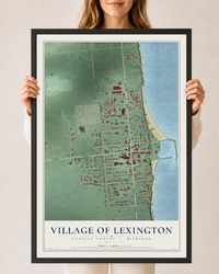 Map of Lexington, Michigan, 24 x 36 inch print in a black wood frame